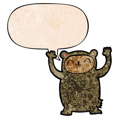 retro doku tarzında sevimli karikatür ayı ve konuşma balonu