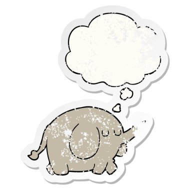 karikatür fil ve sıkıntılı yıpranmış etiket olarak kabarcık düşünce