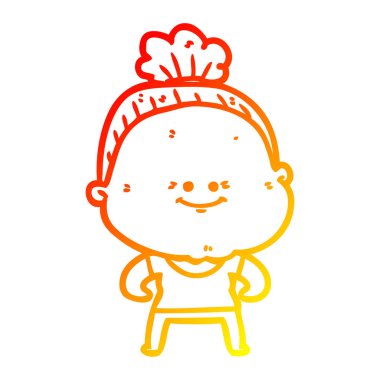 sıcak degrade çizgi çizim karikatür mutlu yaşlı kadın