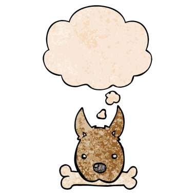 grunge doku patte kemik ve düşünce balonu ile karikatür köpek