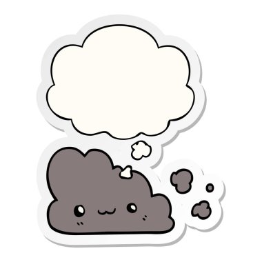 sevimli karikatür bulut ve basılı bir etiket olarak kabarcık düşünce