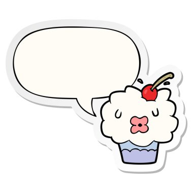 komik karikatür cupcake ve konuşma kabarcık etiket