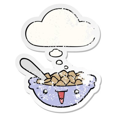 sıkıntılı bir w olarak tahıl ve düşünce balonu sevimli karikatür kase