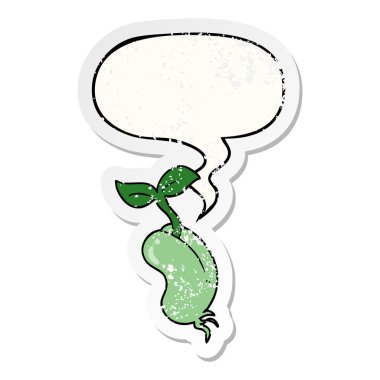 karikatür filizlenen tohum ve konuşma balonu sıkıntılı etiket