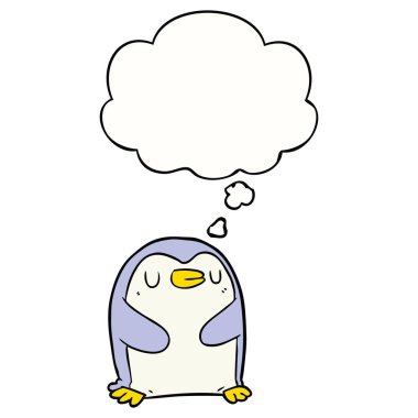 karikatür penguen ve düşünce balonu