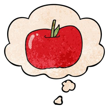 karikatür elma ve grunge doku desen tarzında düşünce balonu