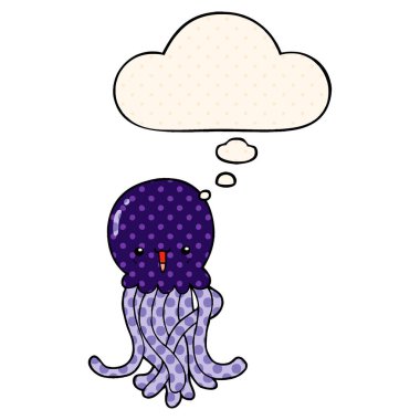 çizgi film denizanası ve çizgi roman tarzında düşünce balonu