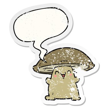 çizgi film mantar karakteri ve konuşma balonu sıkıntılı etiket