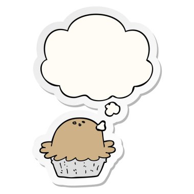 karikatür pasta ve baskılı bir etiket olarak kabarcık düşünce