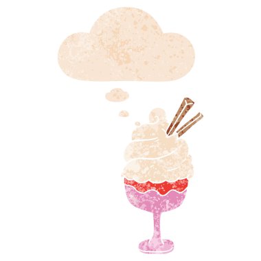 retro dokulu tarzı karikatür dondurma ve düşünce balonu