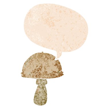 retro dokulu tarzda karikatür mantar ve konuşma balonu