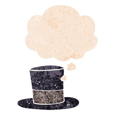 retro dokulu tarzı karikatür üst şapka ve düşünce balonu