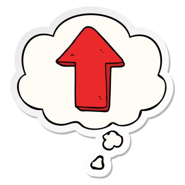 karikatür işaret ok ve basılı bir etiket olarak kabarcık düşünce