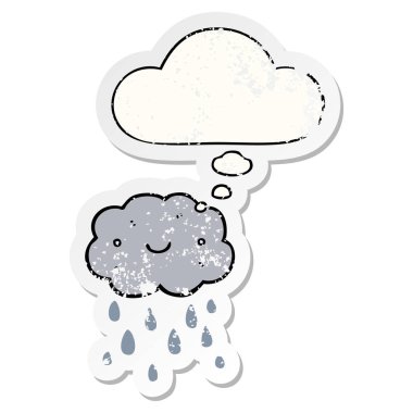 sevimli karikatür bulut ve sıkıntılı yıpranmış sopa olarak kabarcık düşünce