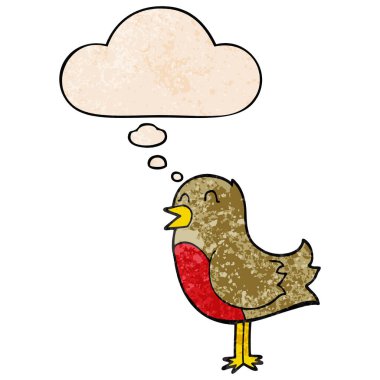 grunge doku desen tarzı karikatür kuş ve düşünce balonu