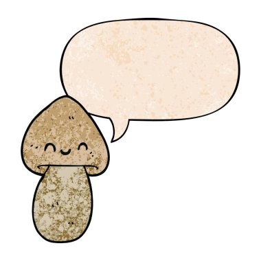 retro doku tarzında karikatür mantar ve konuşma balonu