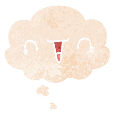 mutlu karikatür yüz ve retro dokulu tarzında düşünce balonu