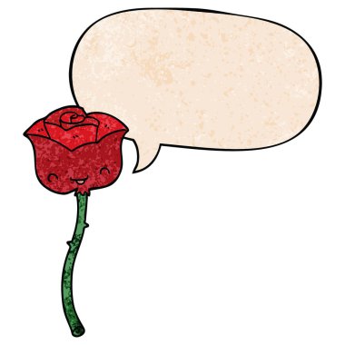 retro doku tarzında karikatür gül ve konuşma balonu