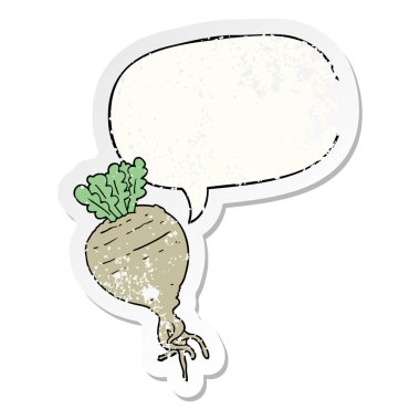 karikatür kök sebze ve konuşma balonu sıkıntılı etiket