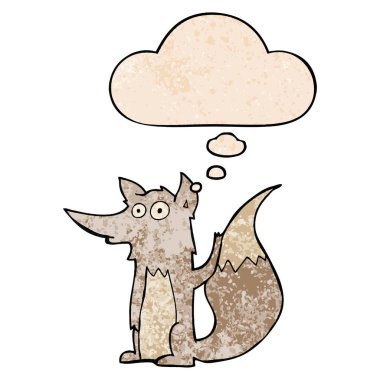 karikatür kurt ve grunge doku desen tarzında düşünce balonu