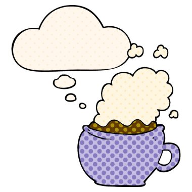 çizgi roman tarzında karikatür sıcak fincan kahve ve düşünce balonu
