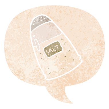 retro dokulu tarzda karikatür tuz ve konuşma balonu