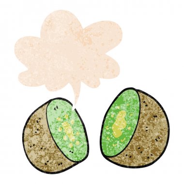 retro dokulu tarzda karikatür kivi ve konuşma balonu