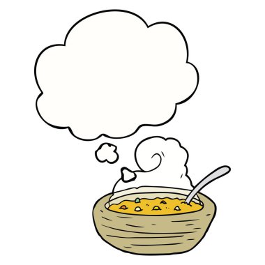 sıcak çorba ve düşünce balonu karikatür kase