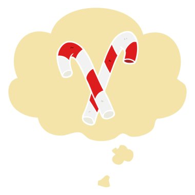 karikatür şeker kamışı ve retro tarzında düşünce balonu