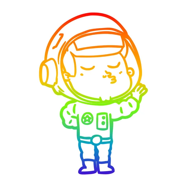 Linea gradiente arcobaleno disegno cartone animato fiducioso astronauta — Vettoriale Stock