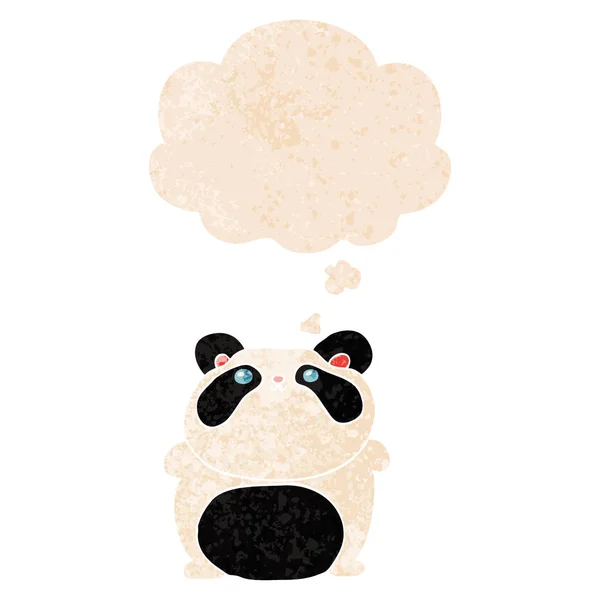 Panda de dibujos animados y burbuja de pensamiento en estilo texturizado retro — Archivo Imágenes Vectoriales