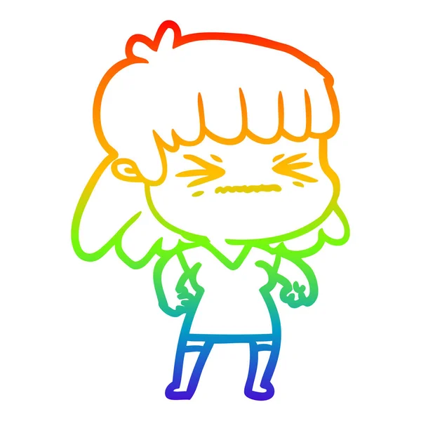 Regenboog gradiënt lijntekening cartoon vrouw — Stockvector