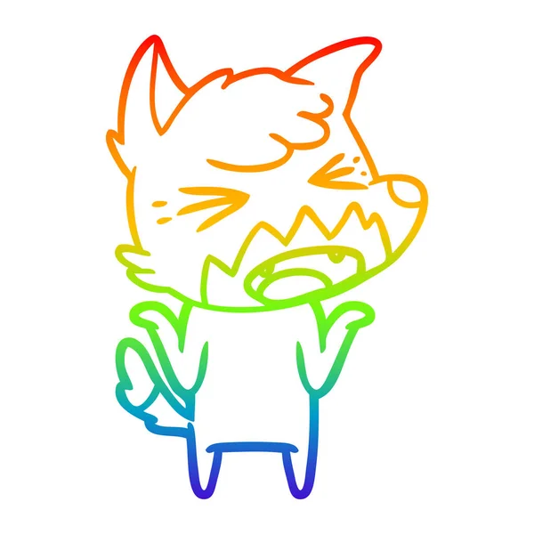 Rainbow gradient ligne dessin en colère dessin animé renard — Image vectorielle