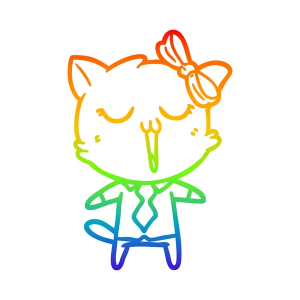 Regenboog gradiënt lijntekening cartoon kat — Stockvector