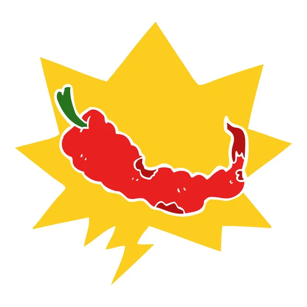 Cartoon Chili Pepper und Sprechblase im Retro-Stil — Stockvektor