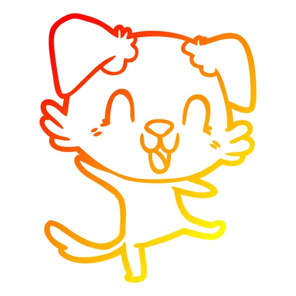 Warme Gradientenlinie Zeichnung lachender Cartoon-Hund — Stockvektor