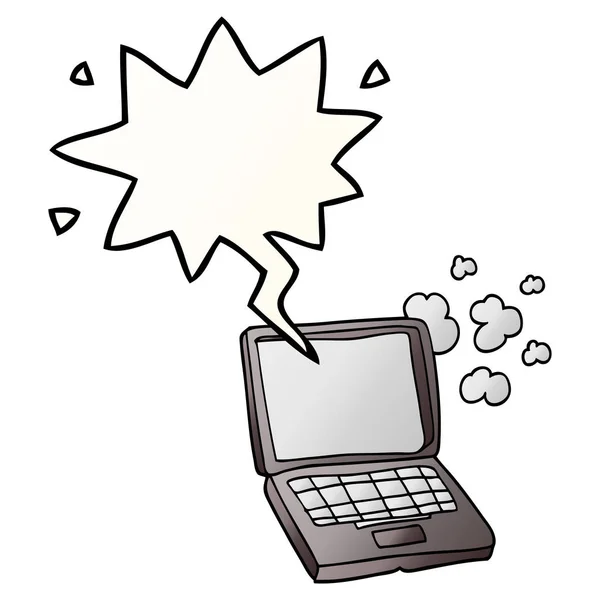 滑らかなグラデーションスタイで漫画のラップトップコンピュータとスピーチバブル — ストックベクタ