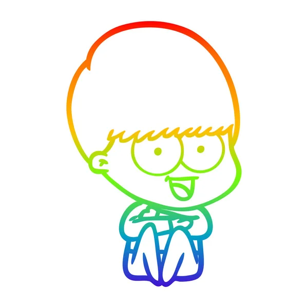 Regenboog gradiënt lijntekening gelukkig cartoon jongen — Stockvector