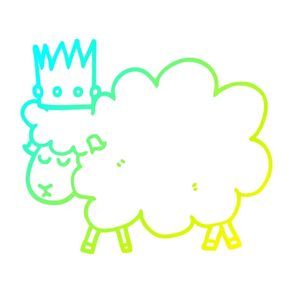 Холодна градієнтна лінія малювання мультяшної вівці, що носить корону — стоковий вектор