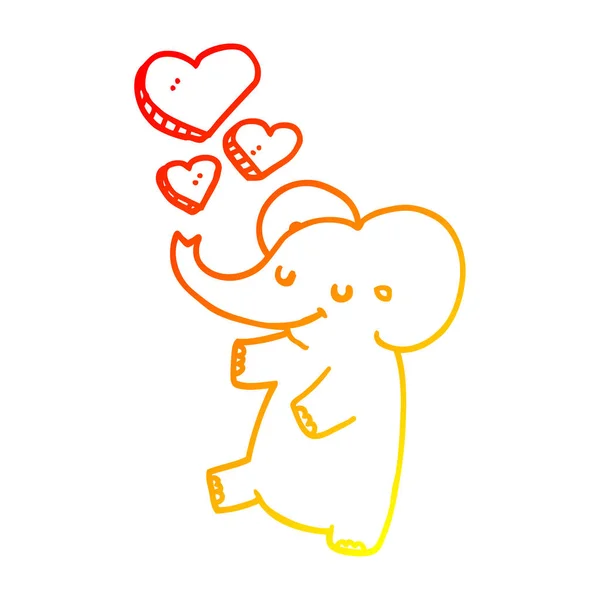 Ciepły gradient linia rysowanie kreskówka słoń z miłość serce — Wektor stockowy