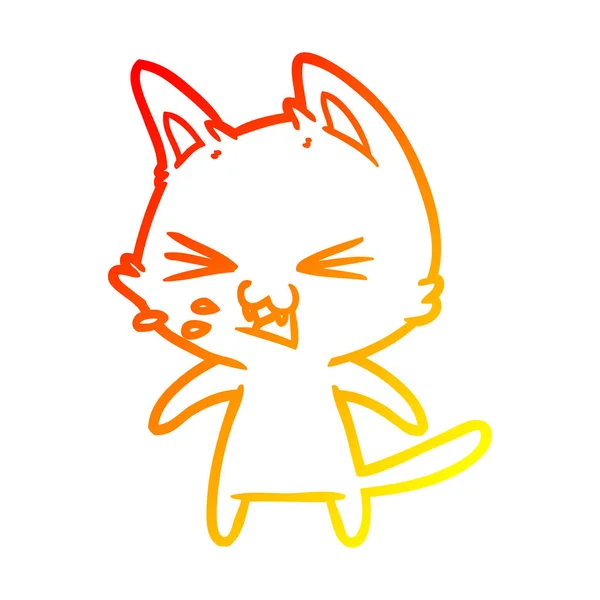 Warme kleurovergang lijntekening cartoon kat sieren — Stockvector