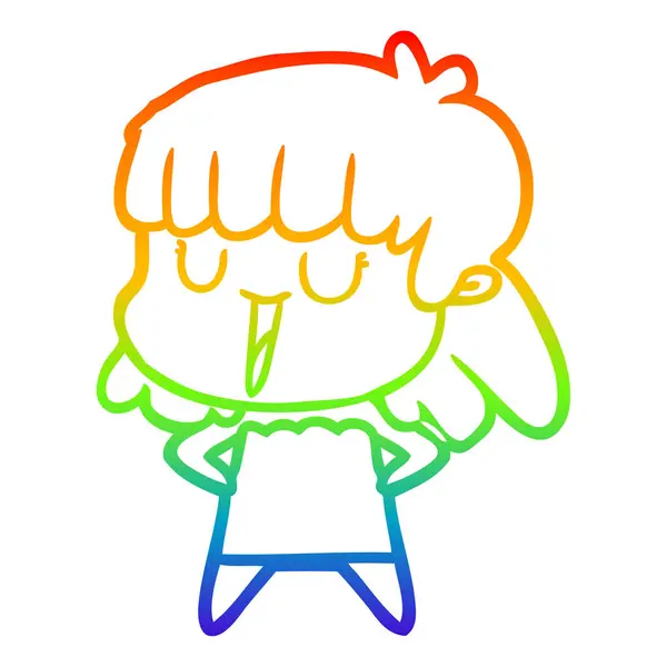 Regenboog gradiënt lijntekening cartoon vrouw lachen — Stockvector