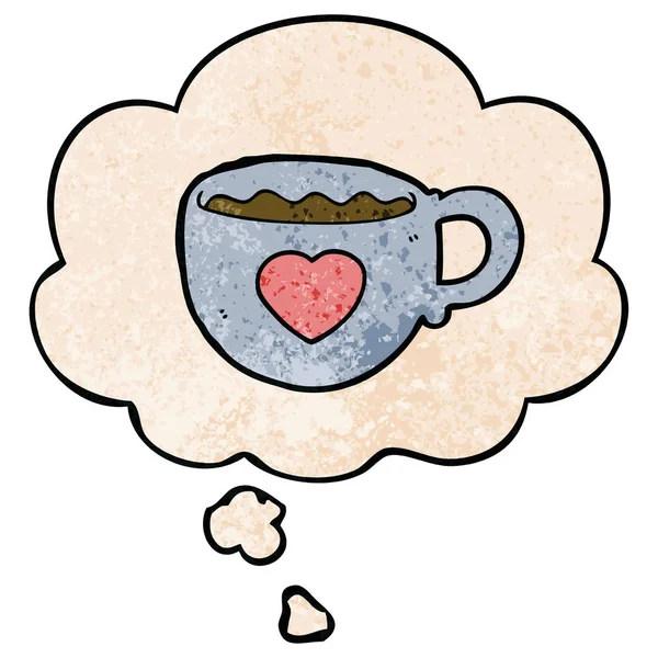 Me encanta taza de dibujos animados de café y la burbuja de pensamiento en textura grunge p — Archivo Imágenes Vectoriales