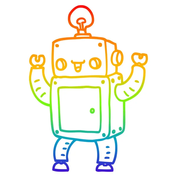Arco iris gradiente línea dibujo dibujos animados feliz robot — Vector de stock