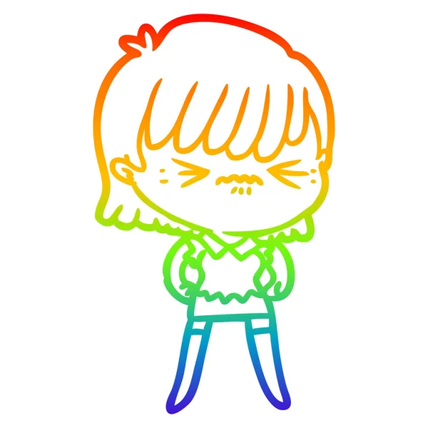 Arco-íris linha gradiente desenho irritado cartoon menina — Vetor de Stock