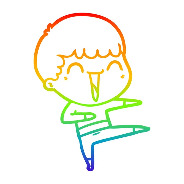 Regenboog gradiënt lijntekening cartoon gelukkig man — Stockvector