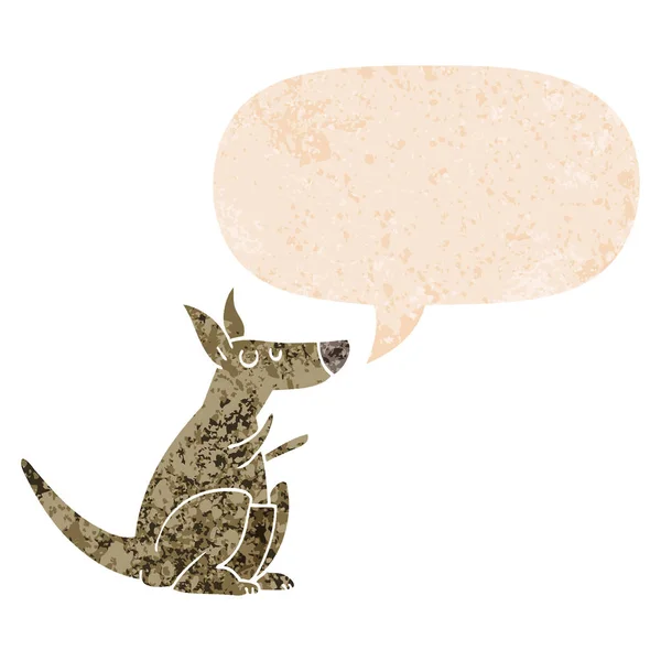 Retro dokulu tarzda karikatür kanguru ve konuşma balonu — Stok Vektör
