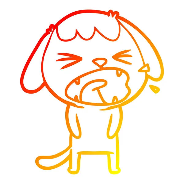 Línea de gradiente caliente dibujo lindo perro de dibujos animados — Vector de stock