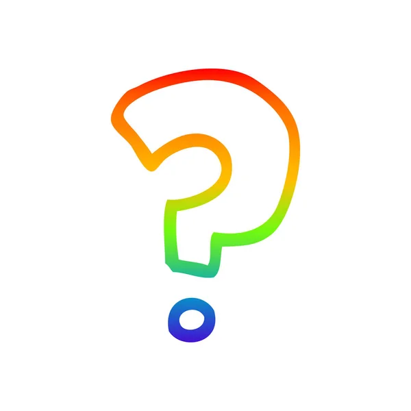 Rainbow gradient line drawing cartoon question mark — Stock Vector