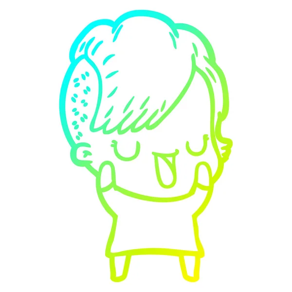 Linea gradiente freddo disegno carino cartone animato ragazza con haircu hipster — Vettoriale Stock